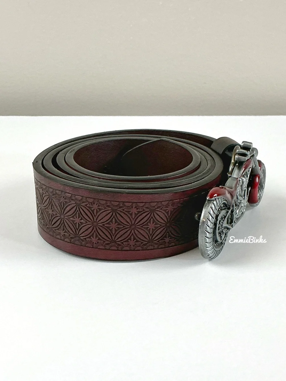 New Motorcycle Moto Adjustable Tooled PU Leather Belt